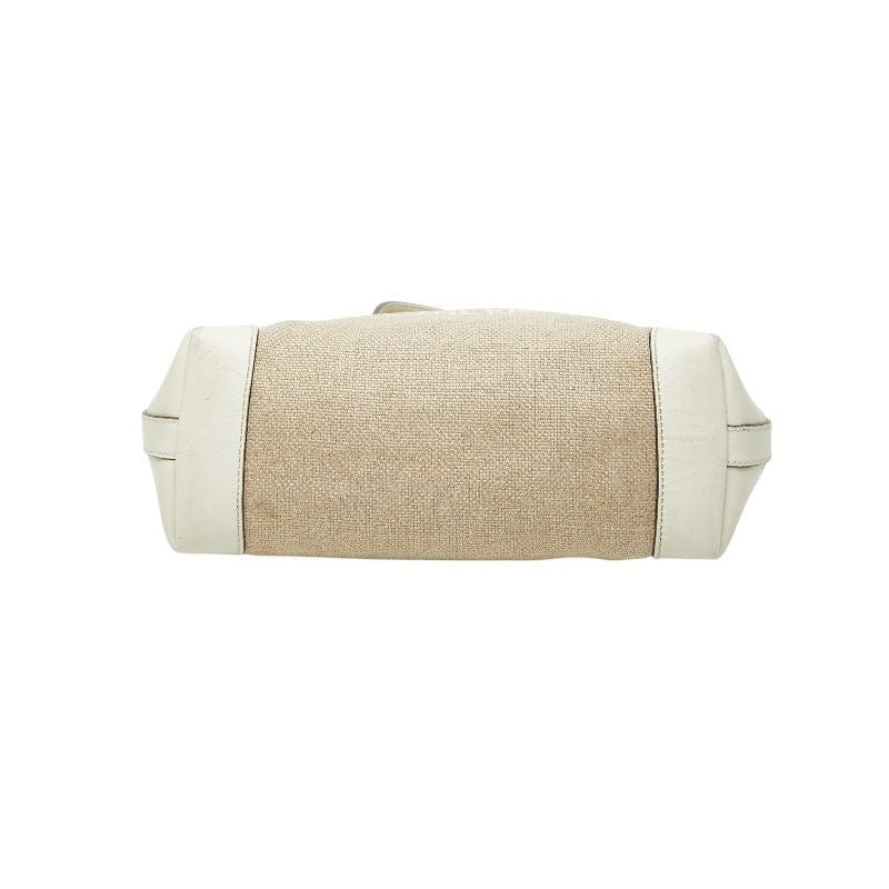 Gucci Craft Tote Shoulder Bag White Beige Canvas Leather