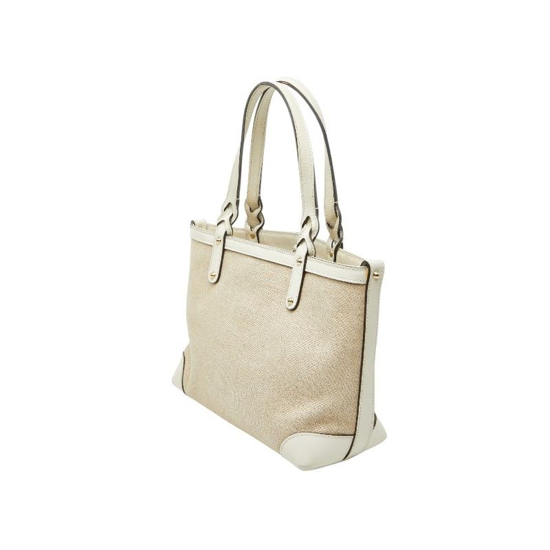 Gucci Craft Tote Shoulder Bag White Beige Canvas Leather