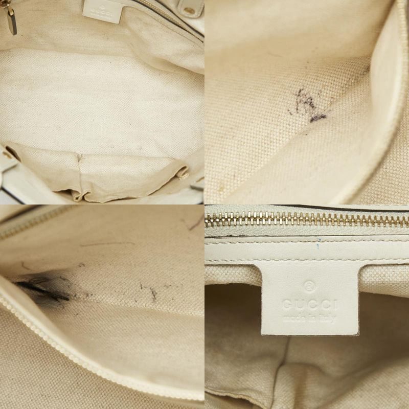 Gucci Craft Tote Shoulder Bag White Beige Canvas Leather