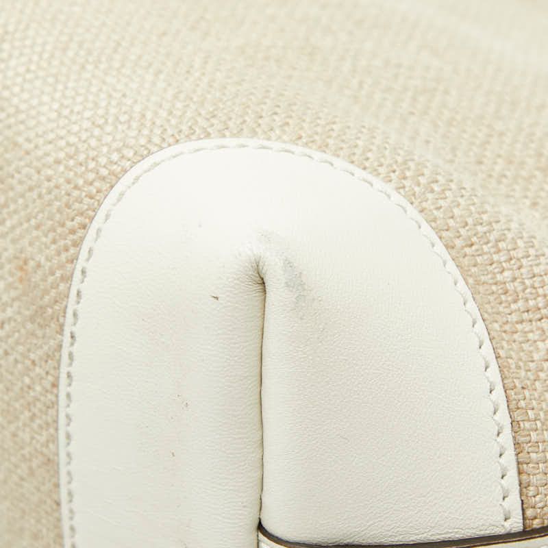 Gucci Craft Tote Shoulder Bag White Beige Canvas Leather