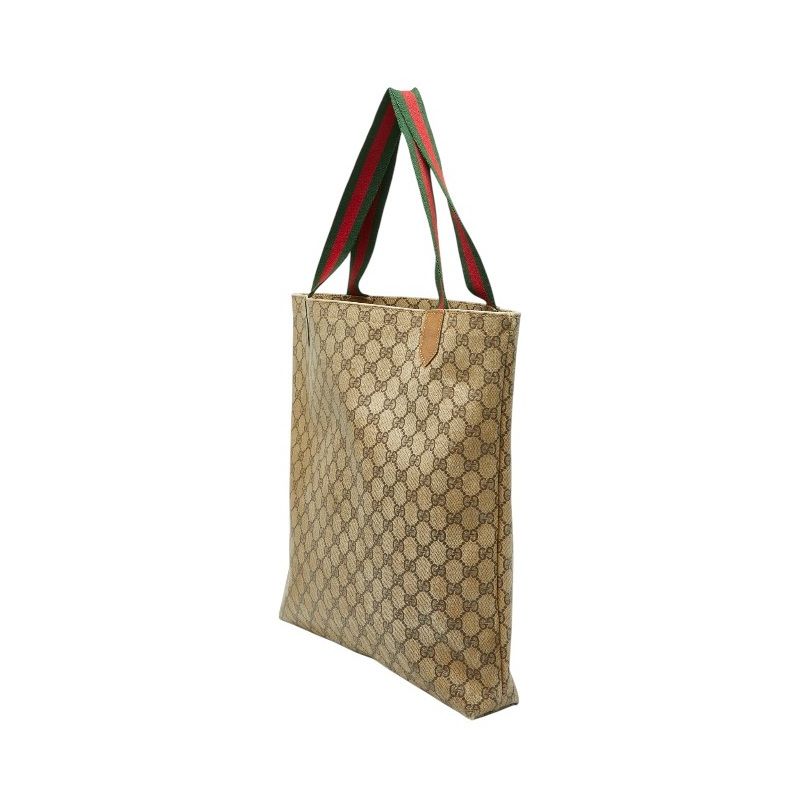 Gucci Sherry Line Vintage GG Supreme Tote Shoulder Bag Brown Leather