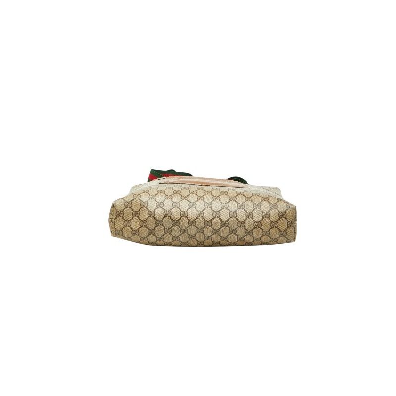 Gucci Sherry Line Vintage GG Supreme Tote Shoulder Bag Brown Leather
