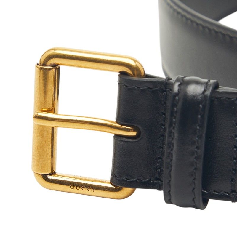 Gucci Plain Belt 85 34 Black Gold Calf
