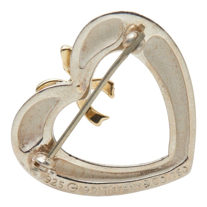 Tiffany & Co Heart Ribbon Brooch Silver 18k Gold