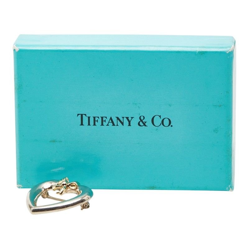 Tiffany & Co Heart Ribbon Brooch Silver 18k Gold
