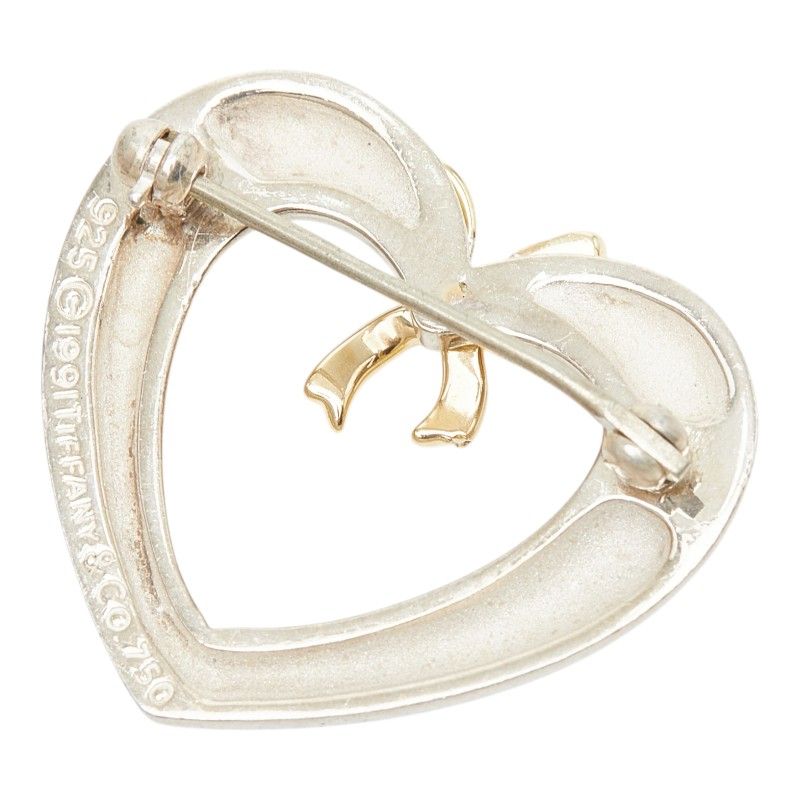 Tiffany & Co Heart Ribbon Brooch Silver 18k Gold
