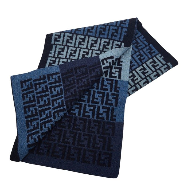 Fendi Zucca Fflogo Scarf Navy Wool