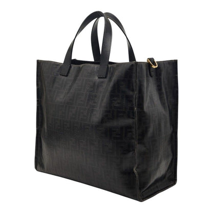Fendi Mania Zucca Fila Collaboration Tote Black Leather Wool