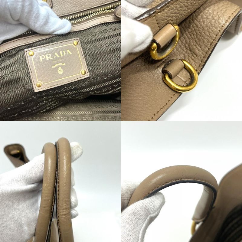 Prada Tote Logo Nylon Leather Beige