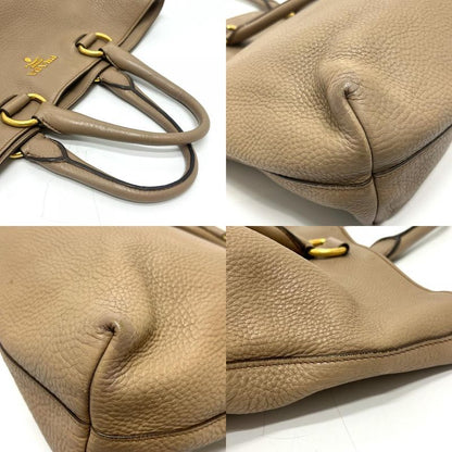 Prada Tote Logo Nylon Leather Beige