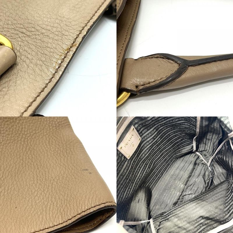 Prada Tote Logo Nylon Leather Beige
