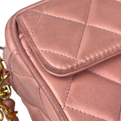 Chanel CC Logo Chain Shoulder Bag Fringe Leather Pink