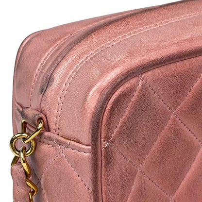 Chanel CC Logo Chain Shoulder Bag Fringe Leather Pink