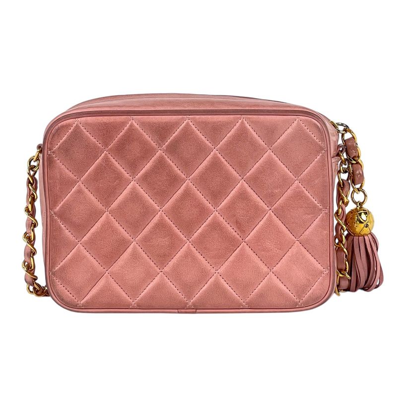 Chanel CC Logo Chain Shoulder Bag Fringe Leather Pink
