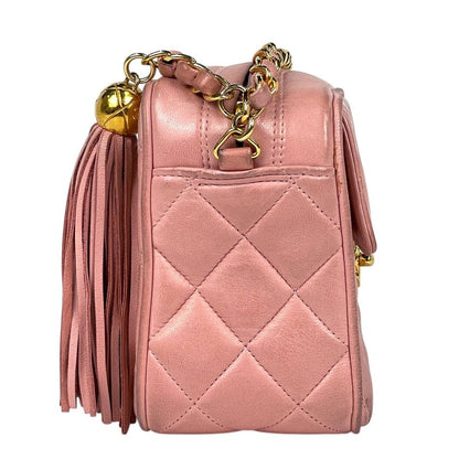 Chanel CC Logo Chain Shoulder Bag Fringe Leather Pink