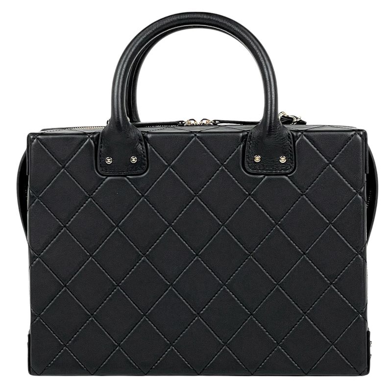 Chanel CC Logo Chain Shoulder Bag Quilted 2-Way Vanity Leather Black