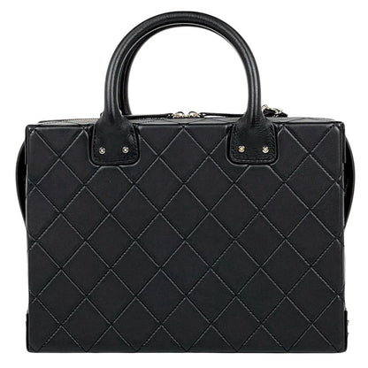 Chanel CC Logo Chain Shoulder Bag Quilted 2-Way Vanity Leather Black
