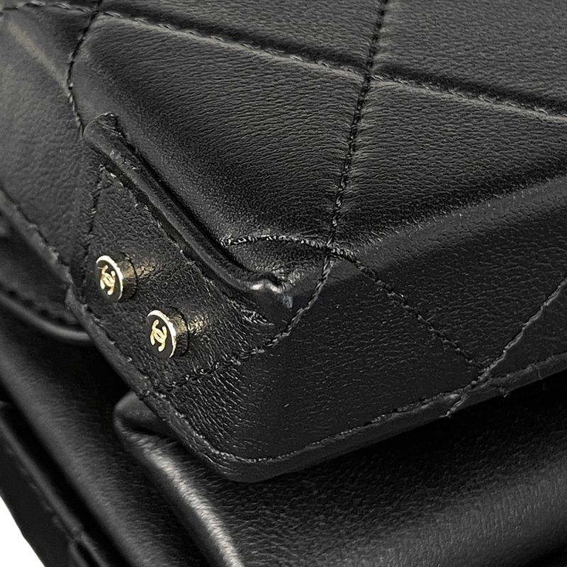 Chanel CC Logo Chain Shoulder Bag Quilted 2-Way Vanity Leather Black
