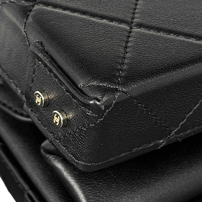 Chanel CC Logo Chain Shoulder Bag Quilted 2-Way Vanity Leather Black