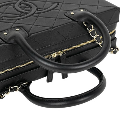 Chanel CC Logo Chain Shoulder Bag Quilted 2-Way Vanity Leather Black