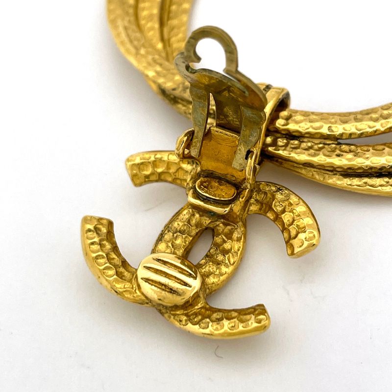 Chanel CC Logo Earrings Swing Large Gold Plated