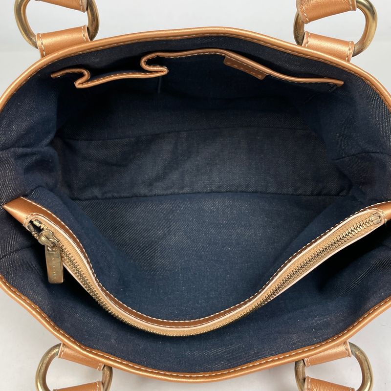 Celine Boogie Bag Paris Macadam Lame Handbag Denim Blue Brown