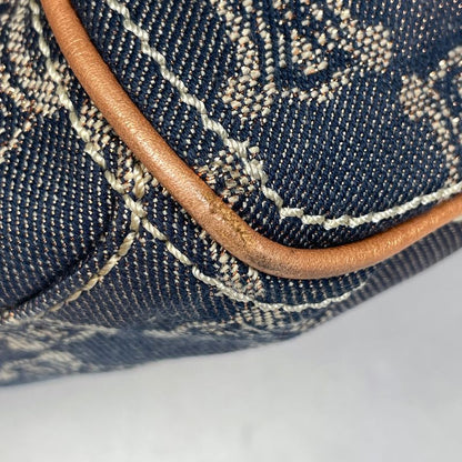 Celine Boogie Bag Paris Macadam Lame Handbag Denim Blue Brown