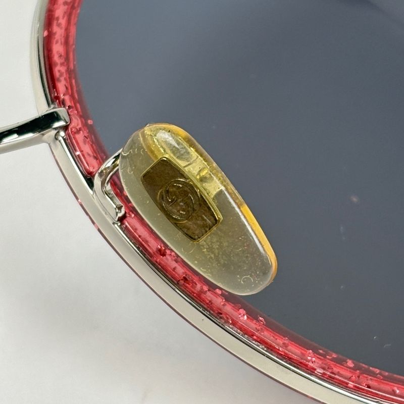 Gucci Logo Sunglasses Round Eyewear Bumblebee Metal Silver Red