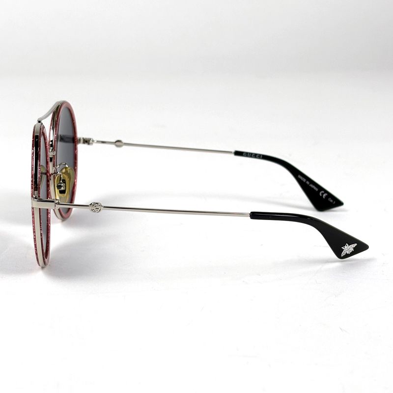 Gucci Logo Sunglasses Round Eyewear Bumblebee Metal Silver Red