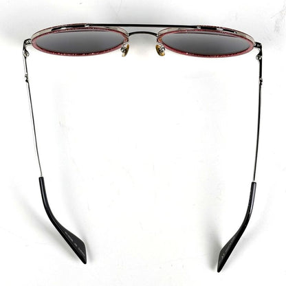 Gucci Logo Sunglasses Round Eyewear Bumblebee Metal Silver Red