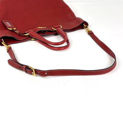 Prada Logo 2-Way Shoulder Bag Tote Leather Red
