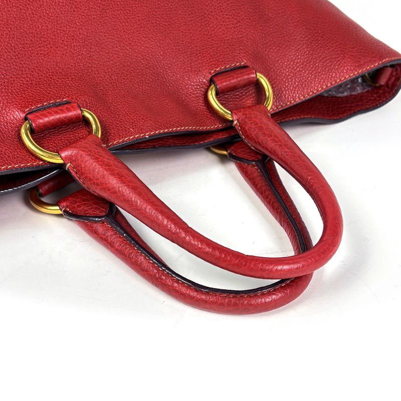 Prada Logo 2-Way Shoulder Bag Tote Leather Red
