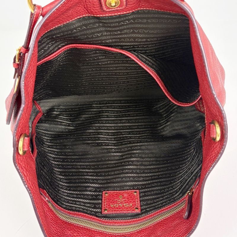 Prada Logo 2-Way Shoulder Bag Tote Leather Red