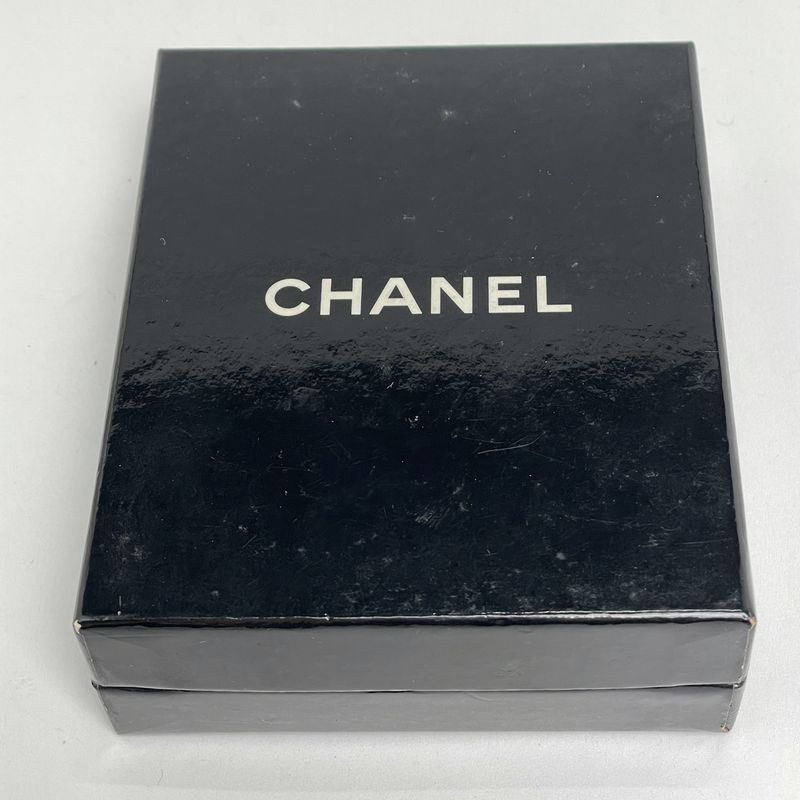 Chanel CC Logo Square Earrings Silver Plated Black White