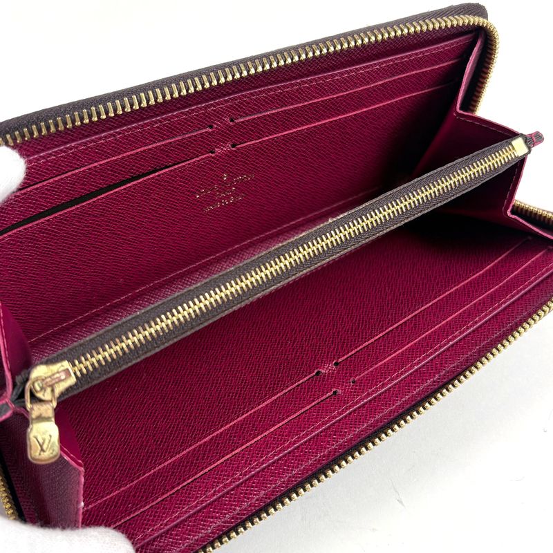 Louis Vuitton Portefeuille Clemence Zip Around Wallet Monogram Brown Fuchsia