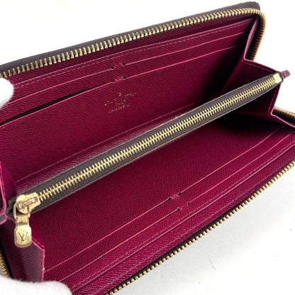 Louis Vuitton Portefeuille Clemence Zip Around Wallet Monogram Brown Fuchsia