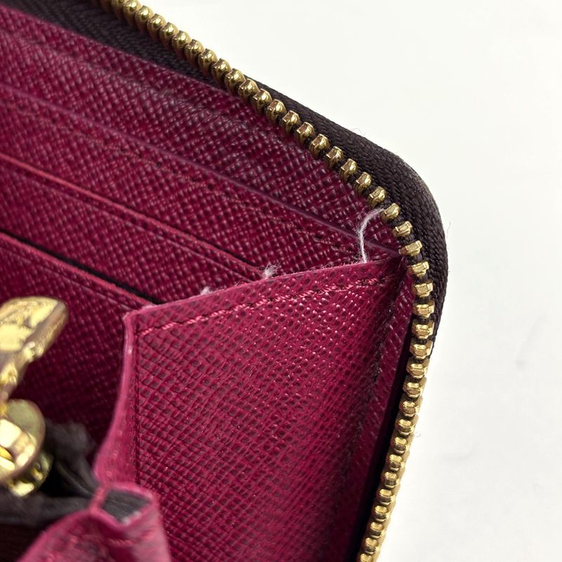 Louis Vuitton Portefeuille Clemence Zip Around Wallet Monogram Brown Fuchsia