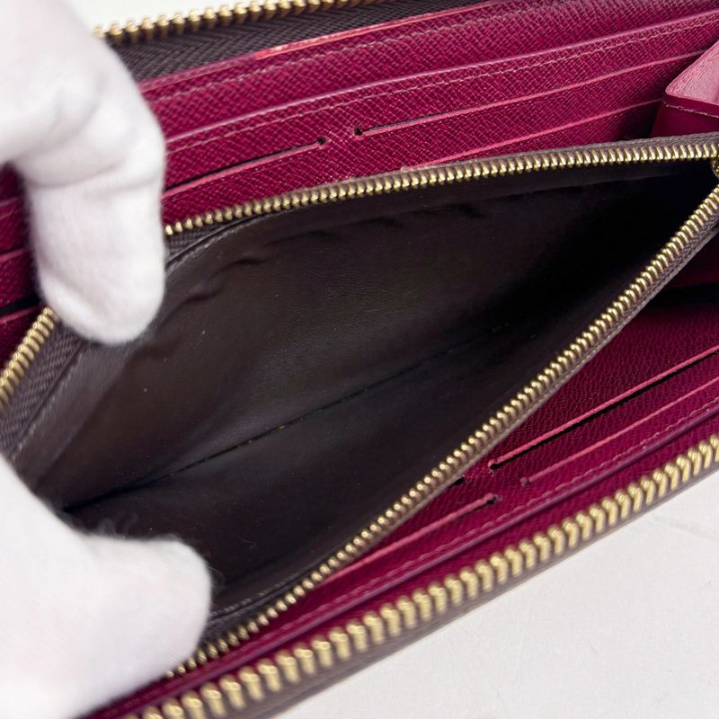 Louis Vuitton Portefeuille Clemence Zip Around Wallet Monogram Brown Fuchsia