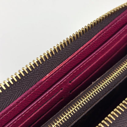 Louis Vuitton Portefeuille Clemence Zip Around Wallet Monogram Brown Fuchsia