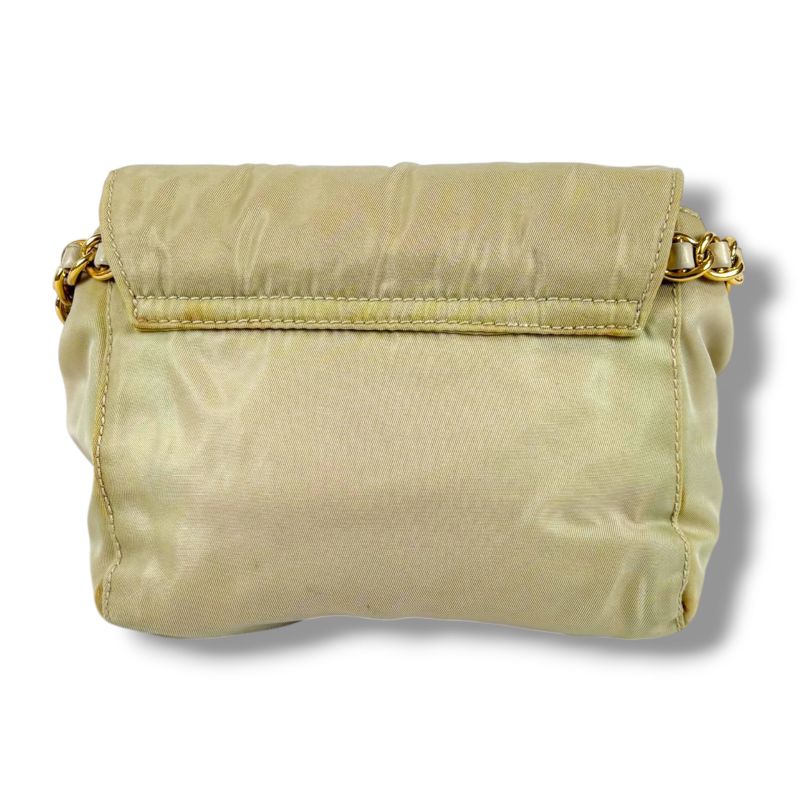 Prada Triangle Logo Chain Shoulder Bag Tessuto Nylon Ivory Mini