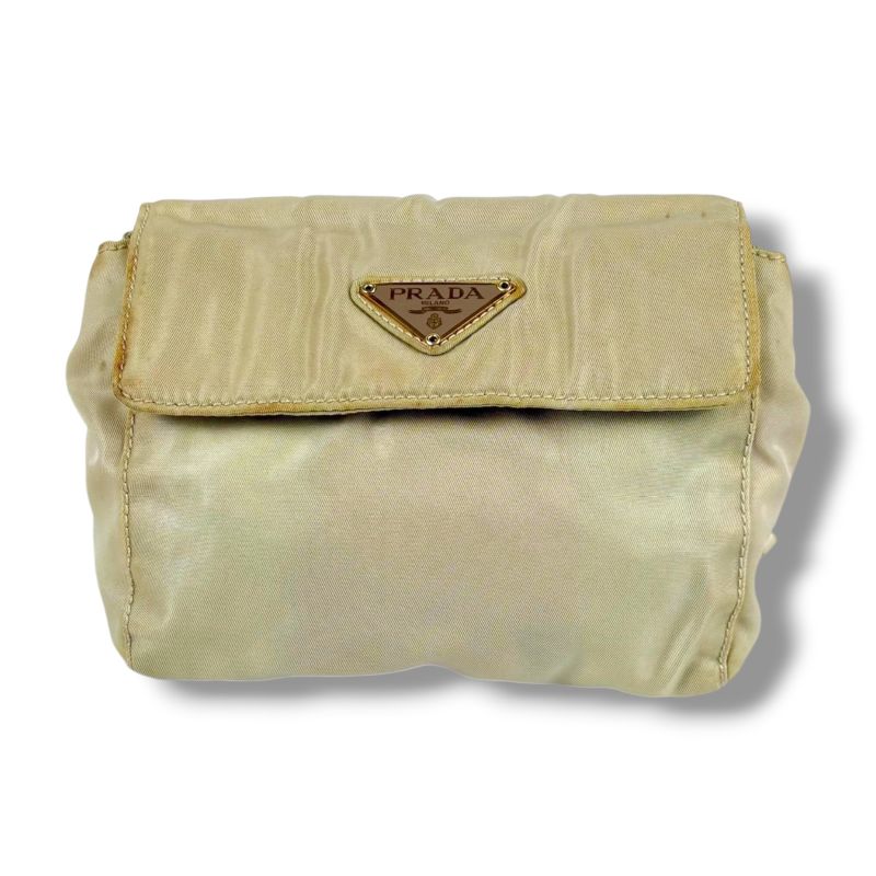 Prada Triangle Logo Chain Shoulder Bag Tessuto Nylon Ivory Mini