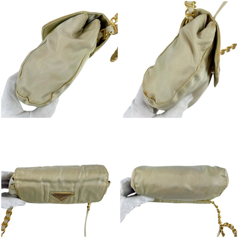Prada Triangle Logo Chain Shoulder Bag Tessuto Nylon Ivory Mini