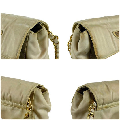 Prada Triangle Logo Chain Shoulder Bag Tessuto Nylon Ivory Mini