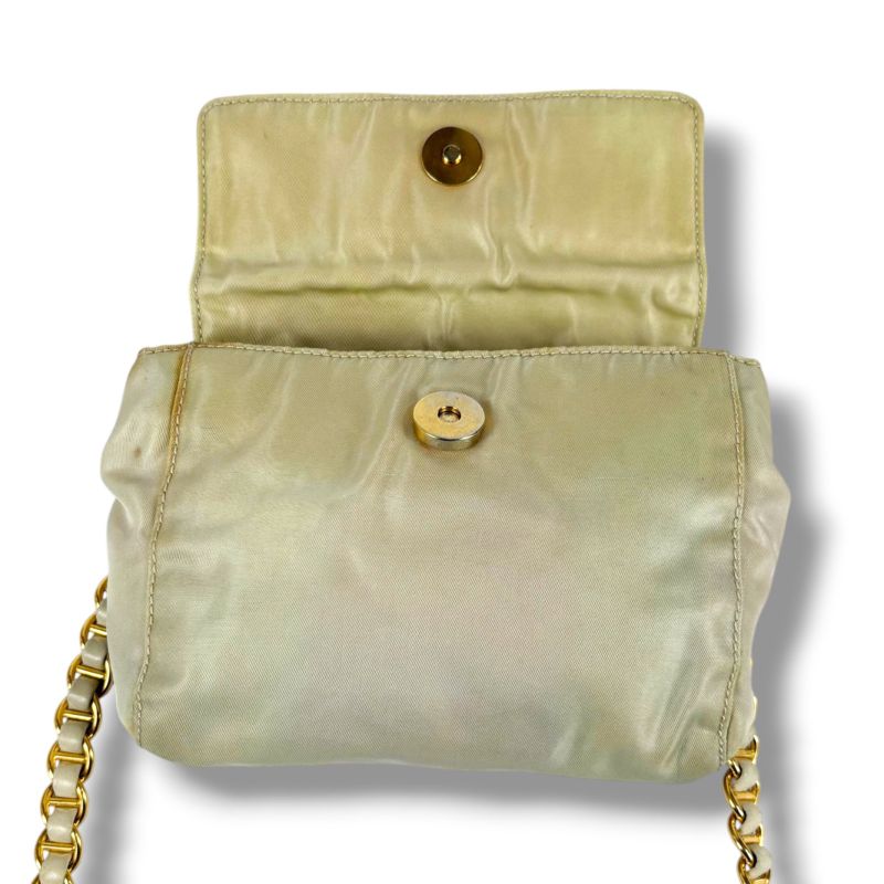 Prada Triangle Logo Chain Shoulder Bag Tessuto Nylon Ivory Mini