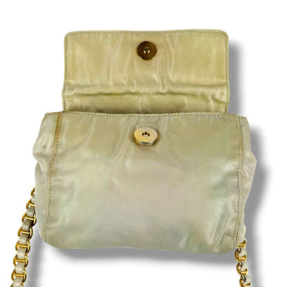 Prada Triangle Logo Chain Shoulder Bag Tessuto Nylon Ivory Mini