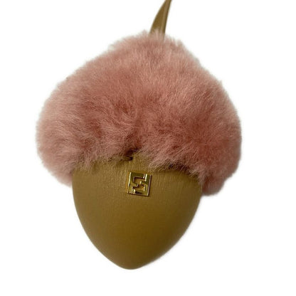 Fendi Key Holder Acorn Charm Beige Pink Leather