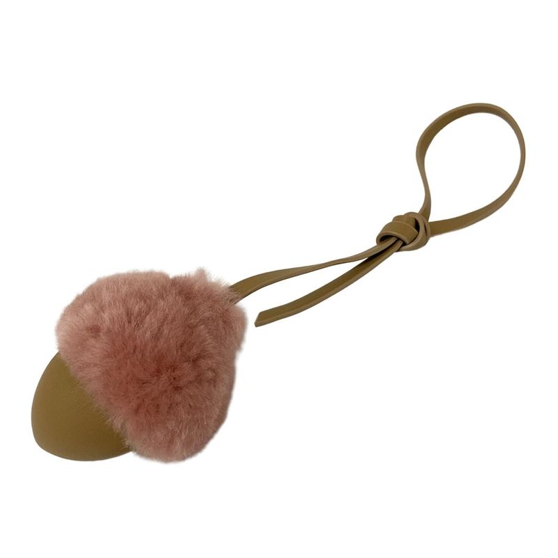 Fendi Key Holder Acorn Charm Beige Pink Leather