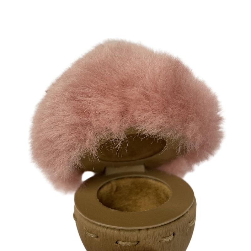 Fendi Key Holder Acorn Charm Beige Pink Leather