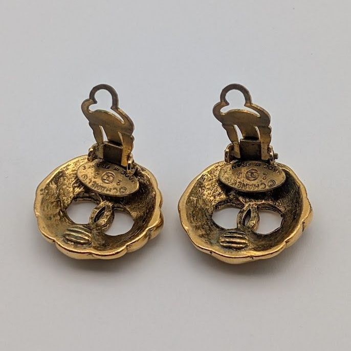 Chanel Earrings CC Logo Camellia Gold Vintage 23 for Both Ears