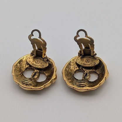 Chanel Earrings CC Logo Camellia Gold Vintage 23 for Both Ears